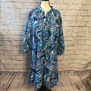 Soft Surroundings Dress Paisley Blue Print 3/4 Sleeves Size 2X